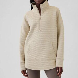 GAPFIT Women's Beige Jacquard Quilted Half-Zip Pullover M